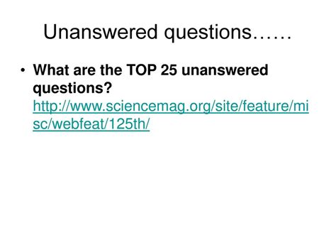 unanswered questions in science PDF