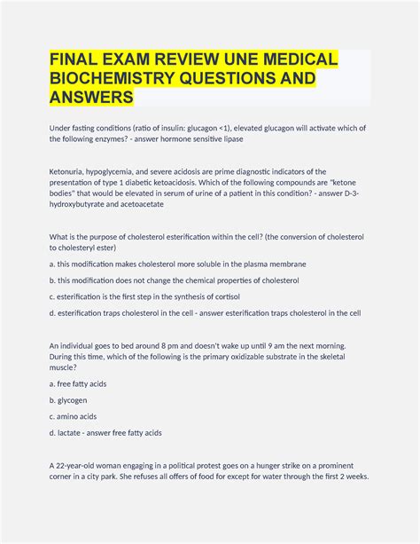 une medical biochemistry final exam questions Kindle Editon