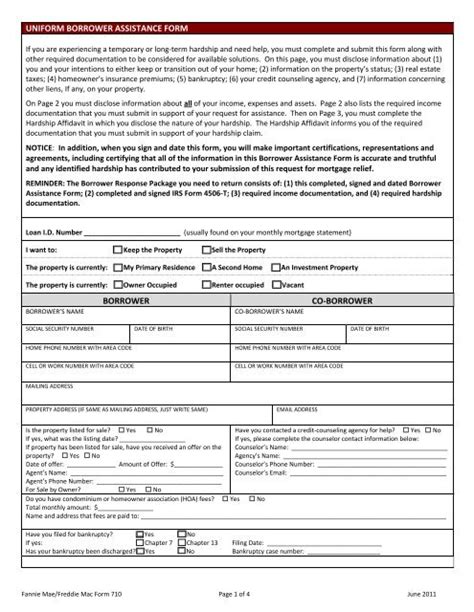 uniform borrower assitance form form 710 pdf Reader