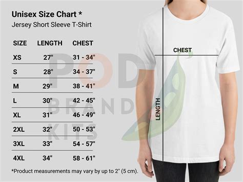 unisex t shirt size chart