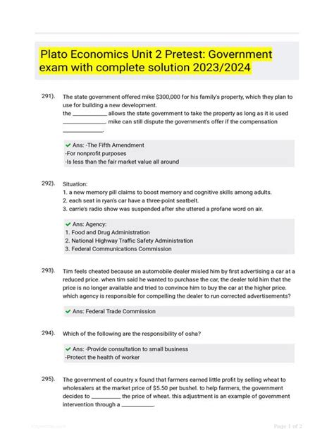 unit 2 plato economics answers Reader