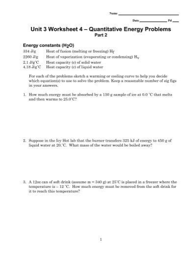 unit 3 worksheet 4 quantitative energy problems PDF