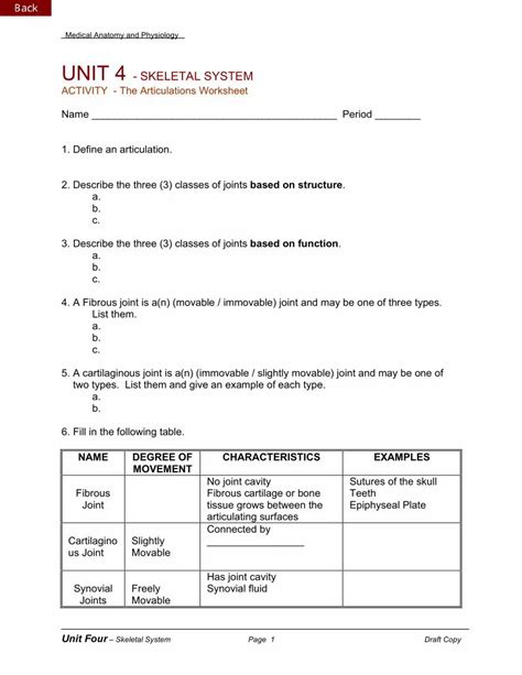 unit 4 skeletal system answers PDF