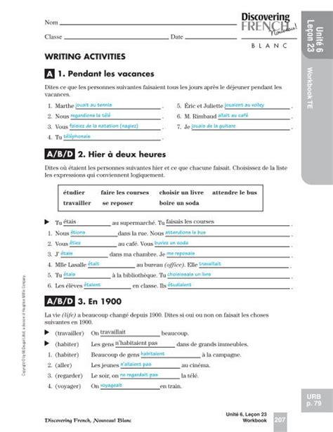 unite 6 lecon 23 french workbook answers Doc