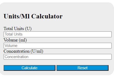 units to ml calculator