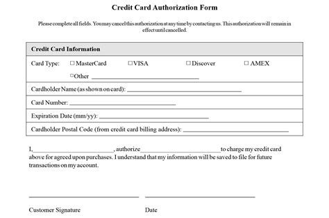 universal credit card authorization form Doc