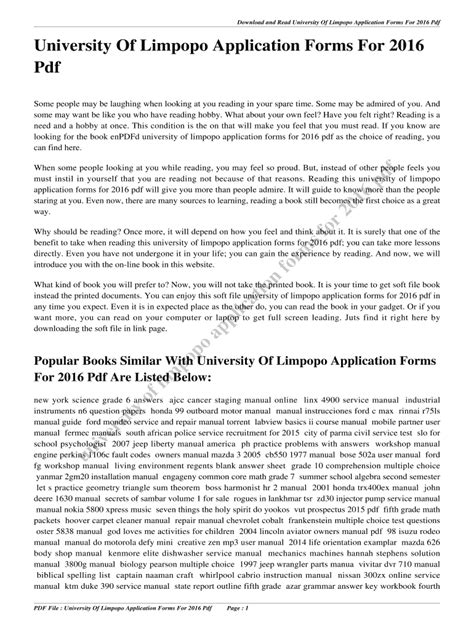 university of limpopo application forms for 2016 pdf Kindle Editon