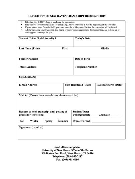 university of new haven transfer out form