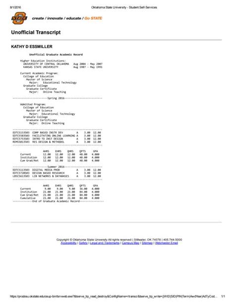 unofficial transcript osu