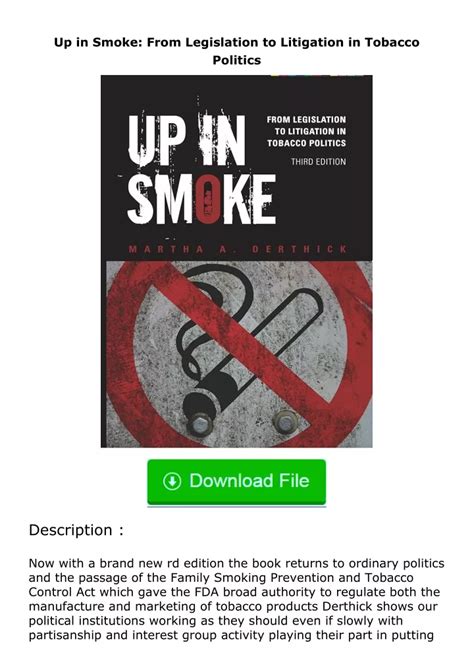 up in smoke from legislation to litigation in tobacco politics PDF