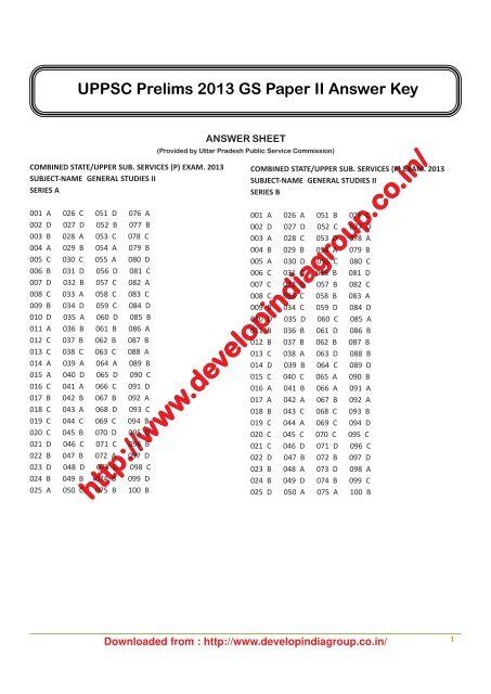 uppsc answer key 2013 26 june PDF