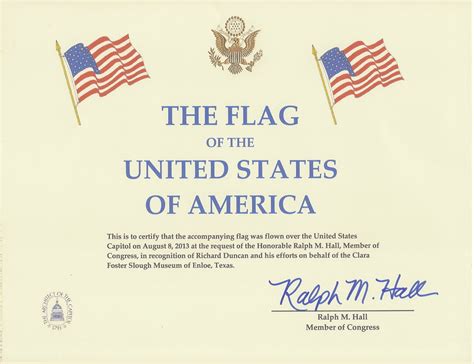 us flag flown authenticity certificate template PDF