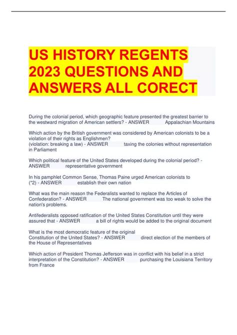 us history regents exams adn answers