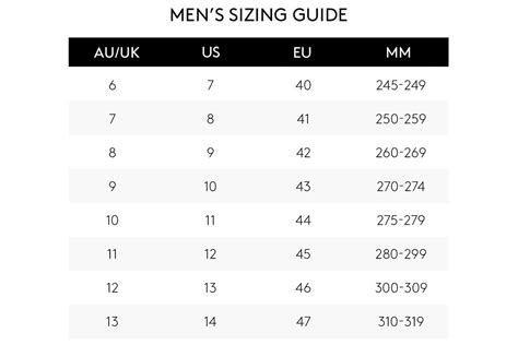 Us Size Chart Men
