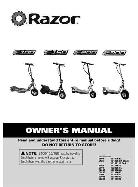 user manual for e300 razor scooter Reader