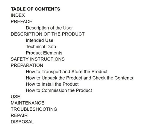 user manual table of contents Reader