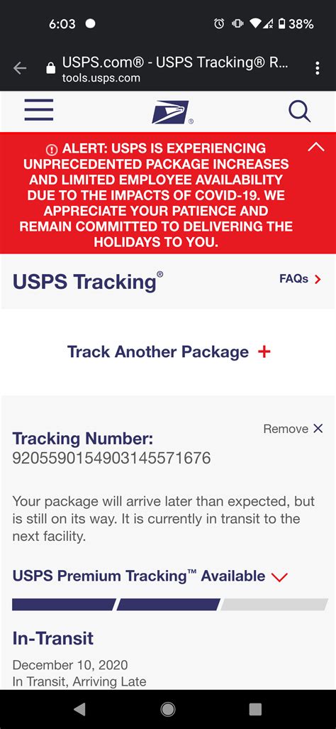 usps package in transit delayed