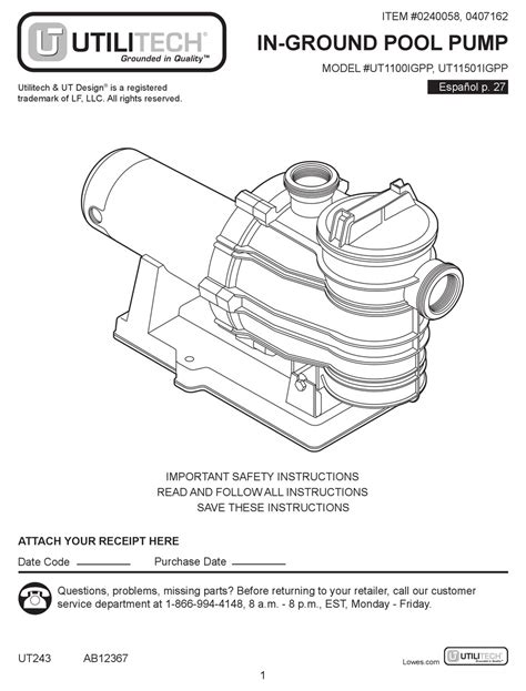 utilitech pool pump manual pdf Epub