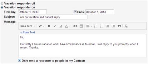 vacation auto response sample Doc