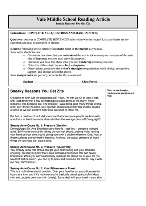 vale middle school article answer key PDF