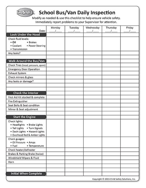 van daily check sheet Reader