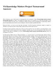 vb knowledge matters project turnaround answers Ebook Reader