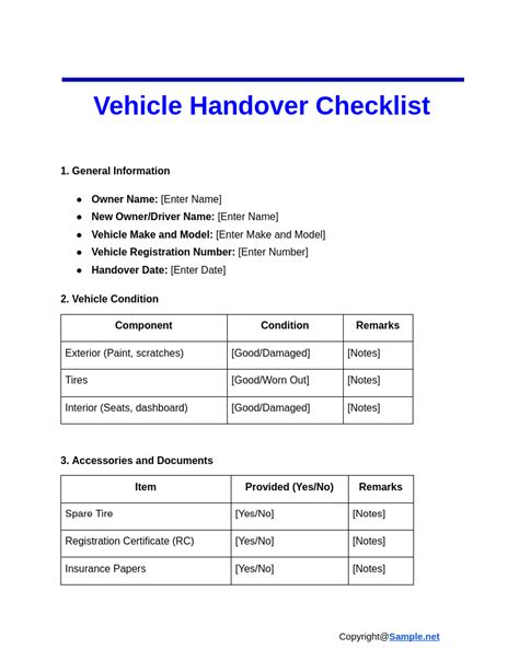 vehicle handover checklist Kindle Editon