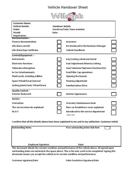 vehicle handover checklist Ebook PDF
