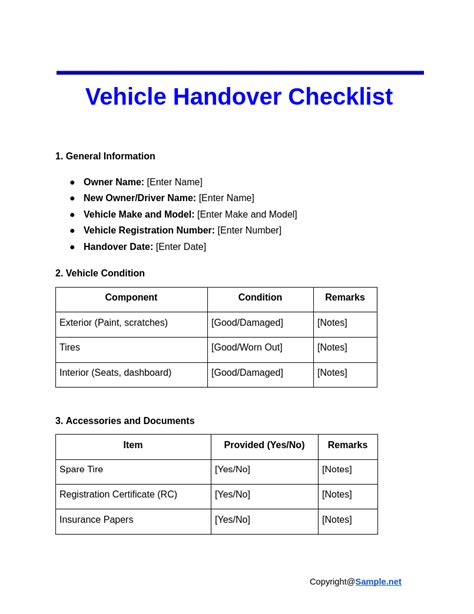 vehicle handover checklist Ebook PDF