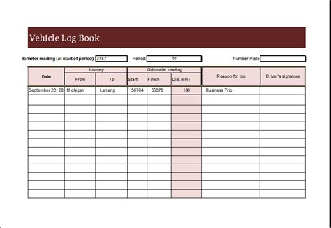 vehicle log book template excel Doc