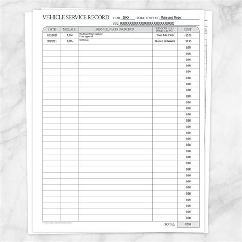 vehicle service record book PDF