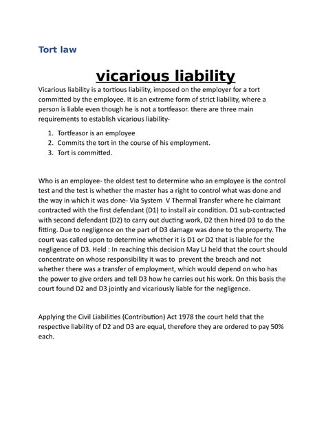 vicarious liability in tort vicarious liability in tort PDF