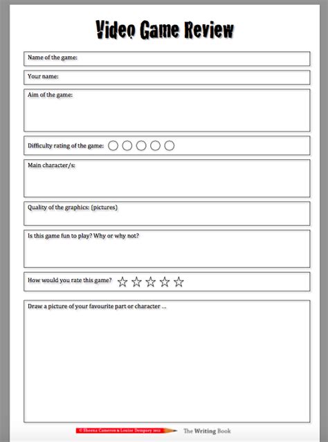 video game review score sheet