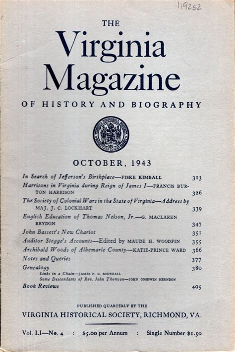 virginia magazine of history and biography vol 77 no 4 october 1969 Reader