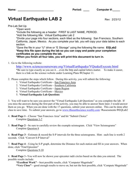 virtual earthquake lab answer key Reader