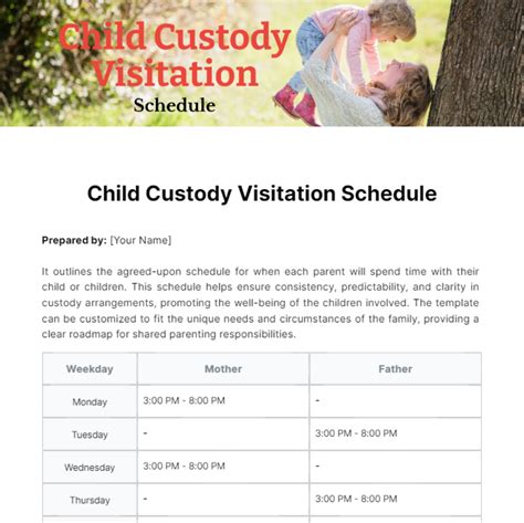 Visitation Calendar Template