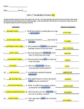 vocabulary f unit 1 answers Doc