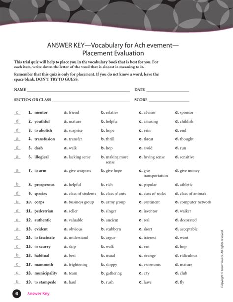 vocabulary for achievement first course answer key pdf PDF