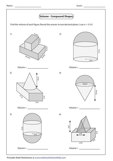 volume of composite figures worksheet