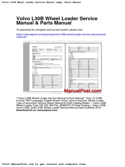 volvo l30b loader service manual Ebook Kindle Editon