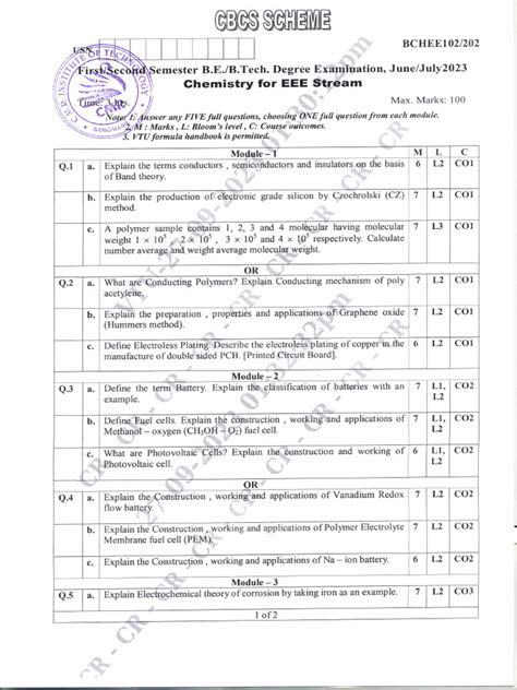vtu 2nd sem chemistry question papers PDF