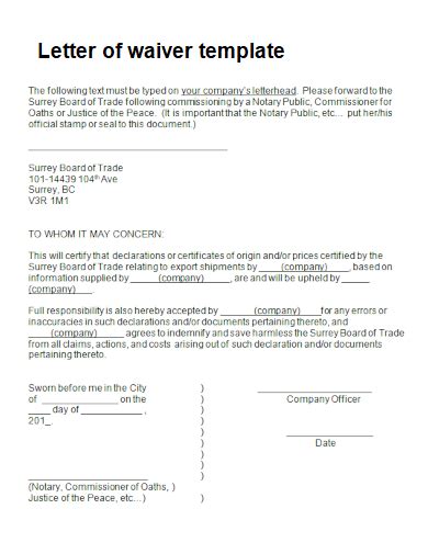 waiver letter sample format