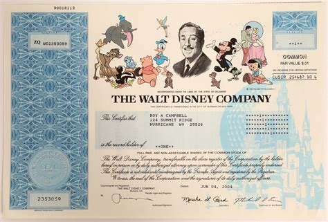 walt disney stock certificate