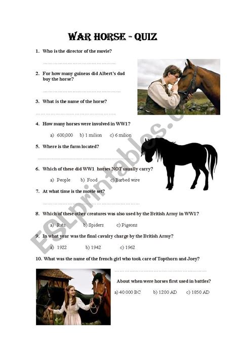 war horse comprehension questions and answers Reader