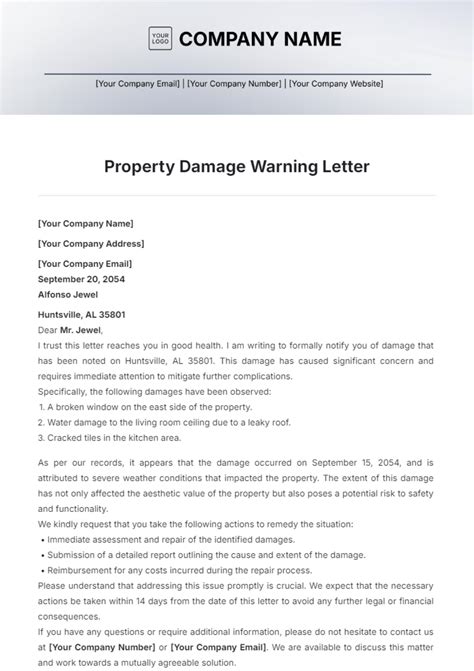 warning letter damage company property PDF