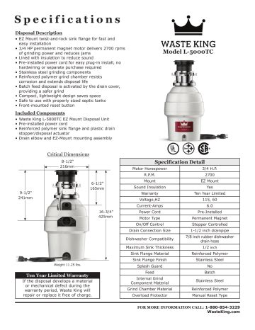waste king l 5000tc disposers owners manual Doc