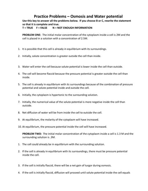 water potential practice problems