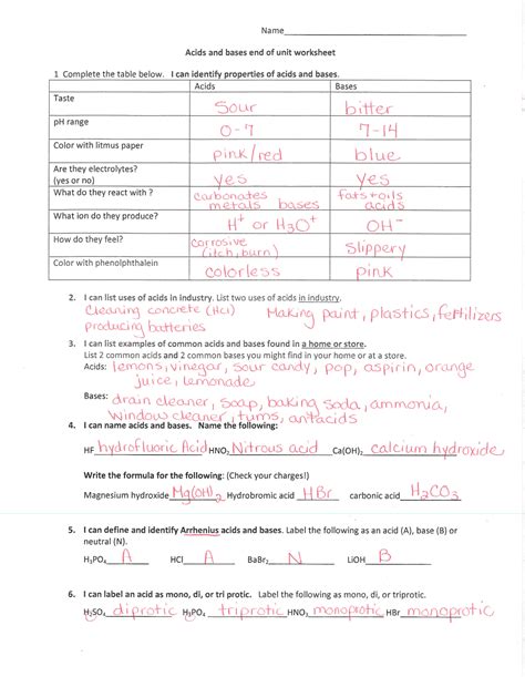 weak acids bases worksheet answers Reader