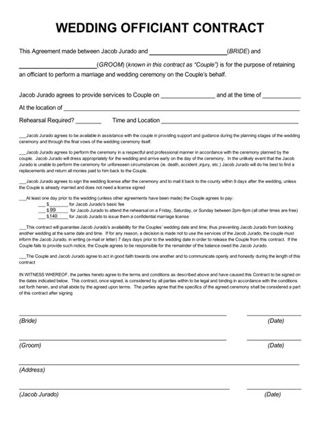 wedding officiant contract template PDF