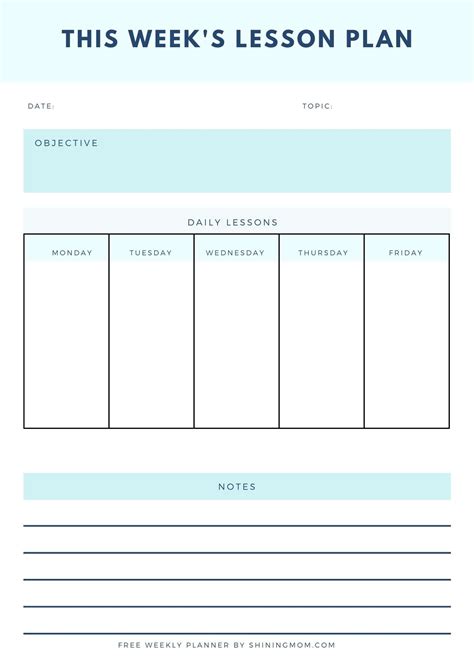 weekly lesson plan template Epub